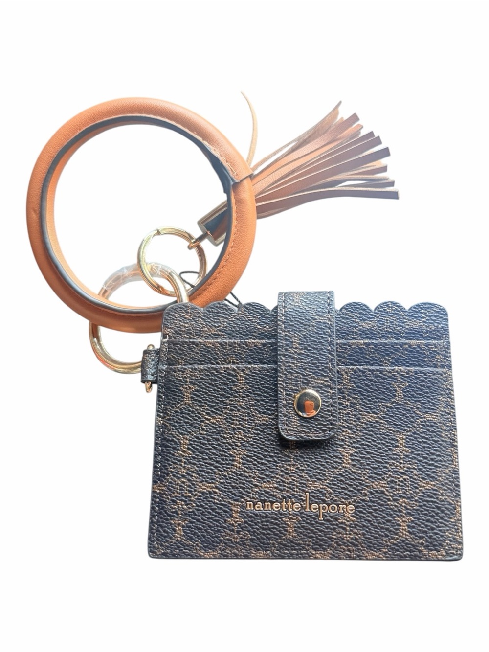 Nanette Lepore Alli Logo Card Holder Wallet Wristlet Bangle Brown NWT